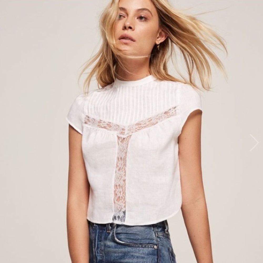 REFORMATION Angelita Linen Cropped Blouse